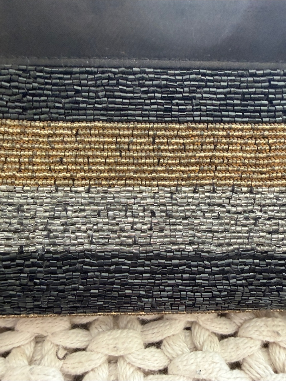 Vintage! Beaded Striped Clutch - Black, Gold & Silver - Picture 4 of 5